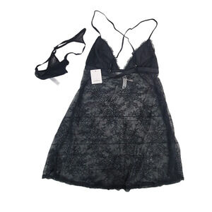 Auden Black Lace Babydoll Lingerie Set - Size Medium